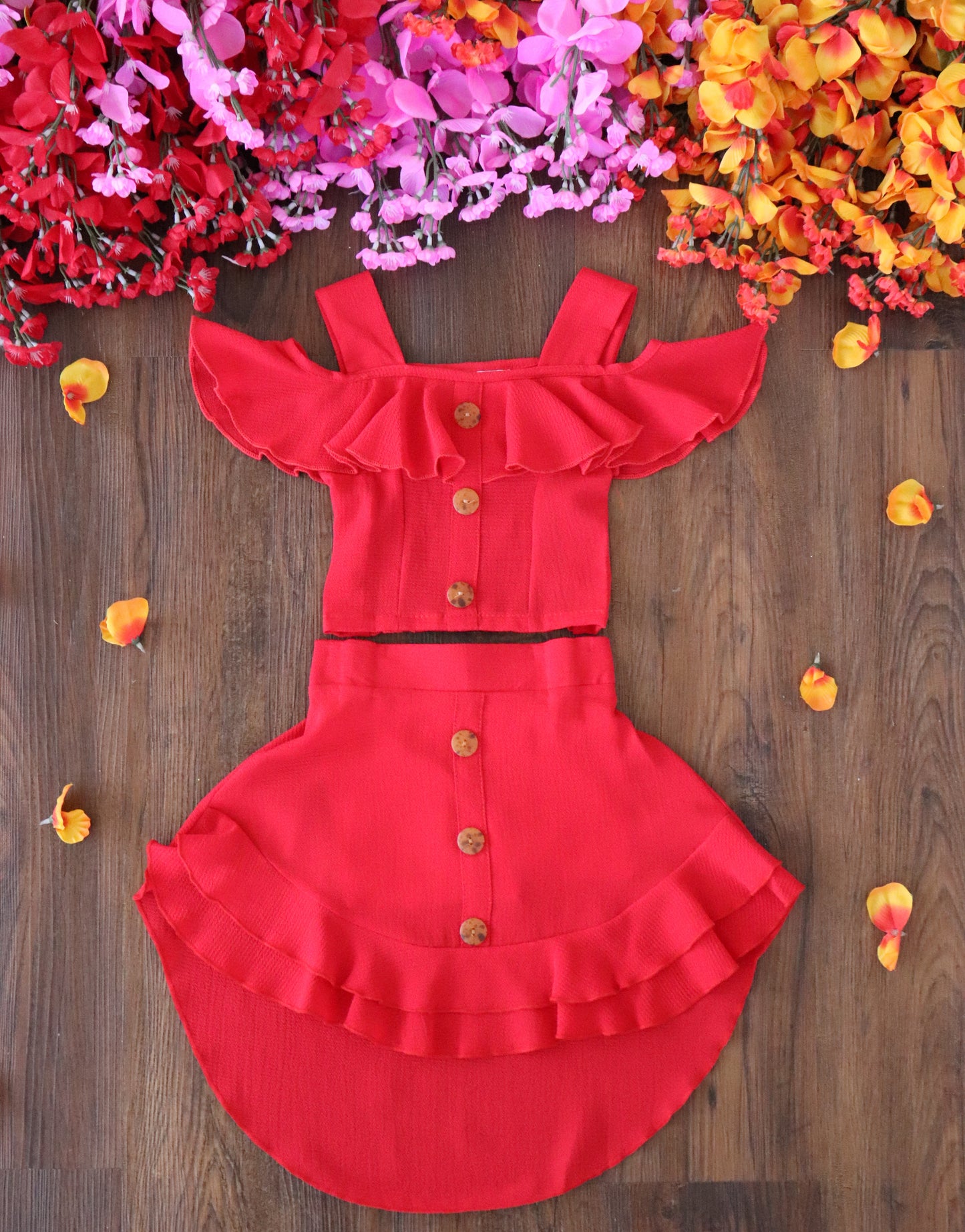 Ruffle Skirt Set - Red