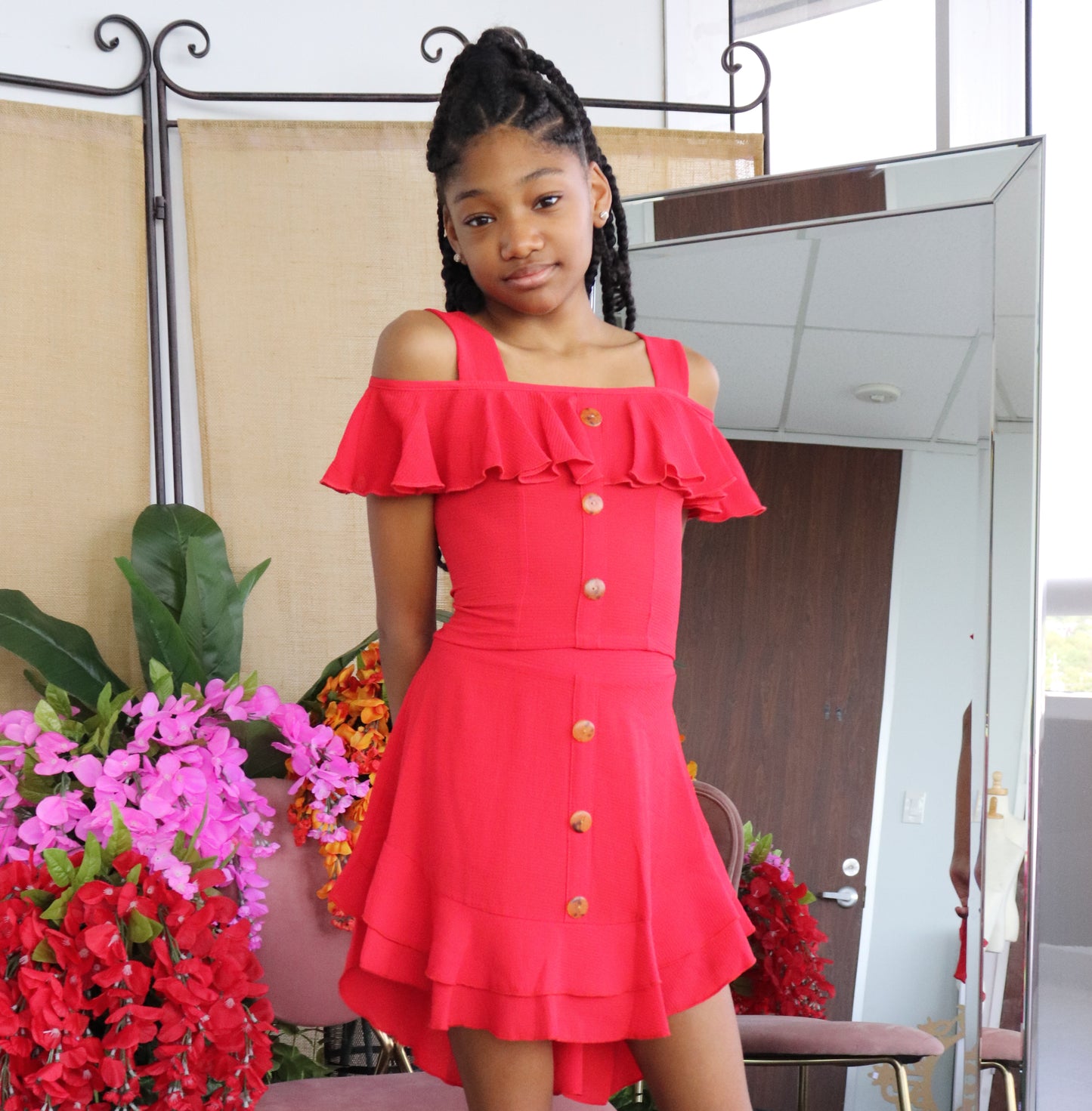 Ruffle Skirt Set - Red