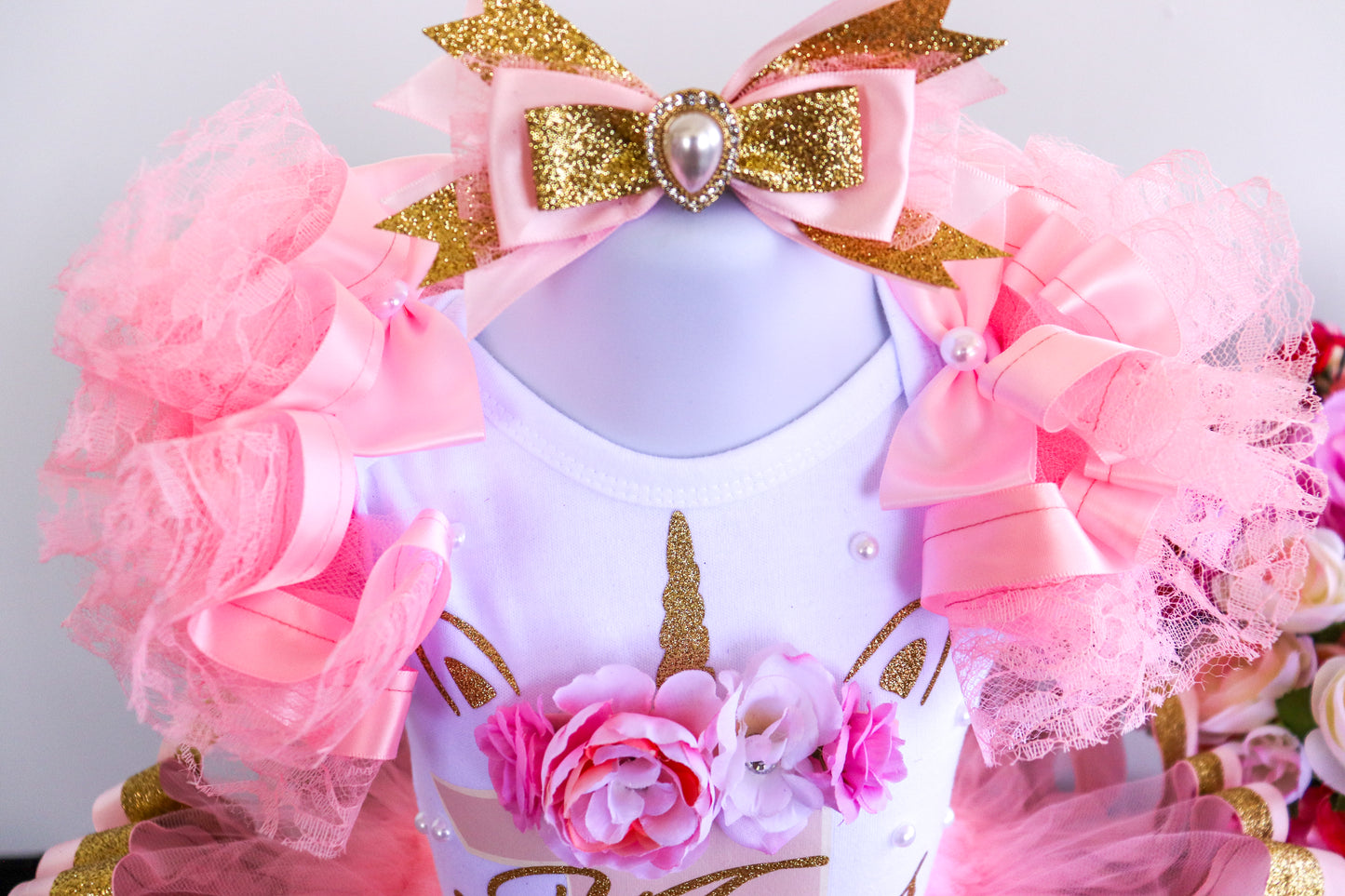 Pink Floral Unicorn Tutu Set