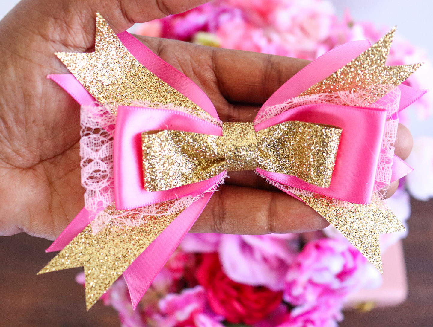 Princess Hair Bow - Pink Lace