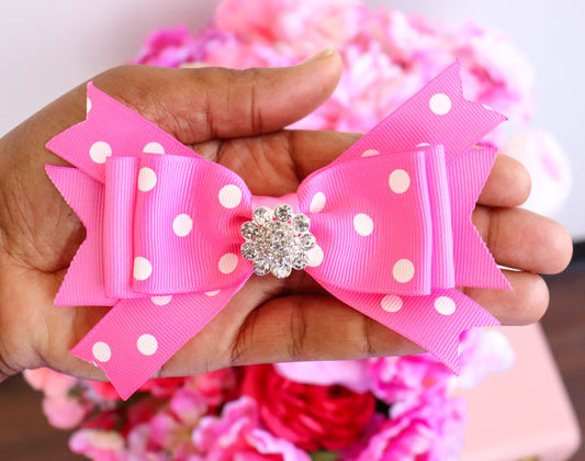 PINK POLKA DOT HAIR BOW