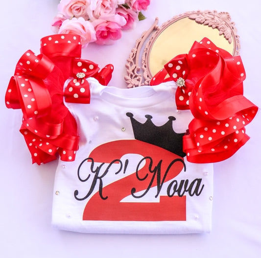 PRINCESS CROWN SHIRT - RED POLKA DOT