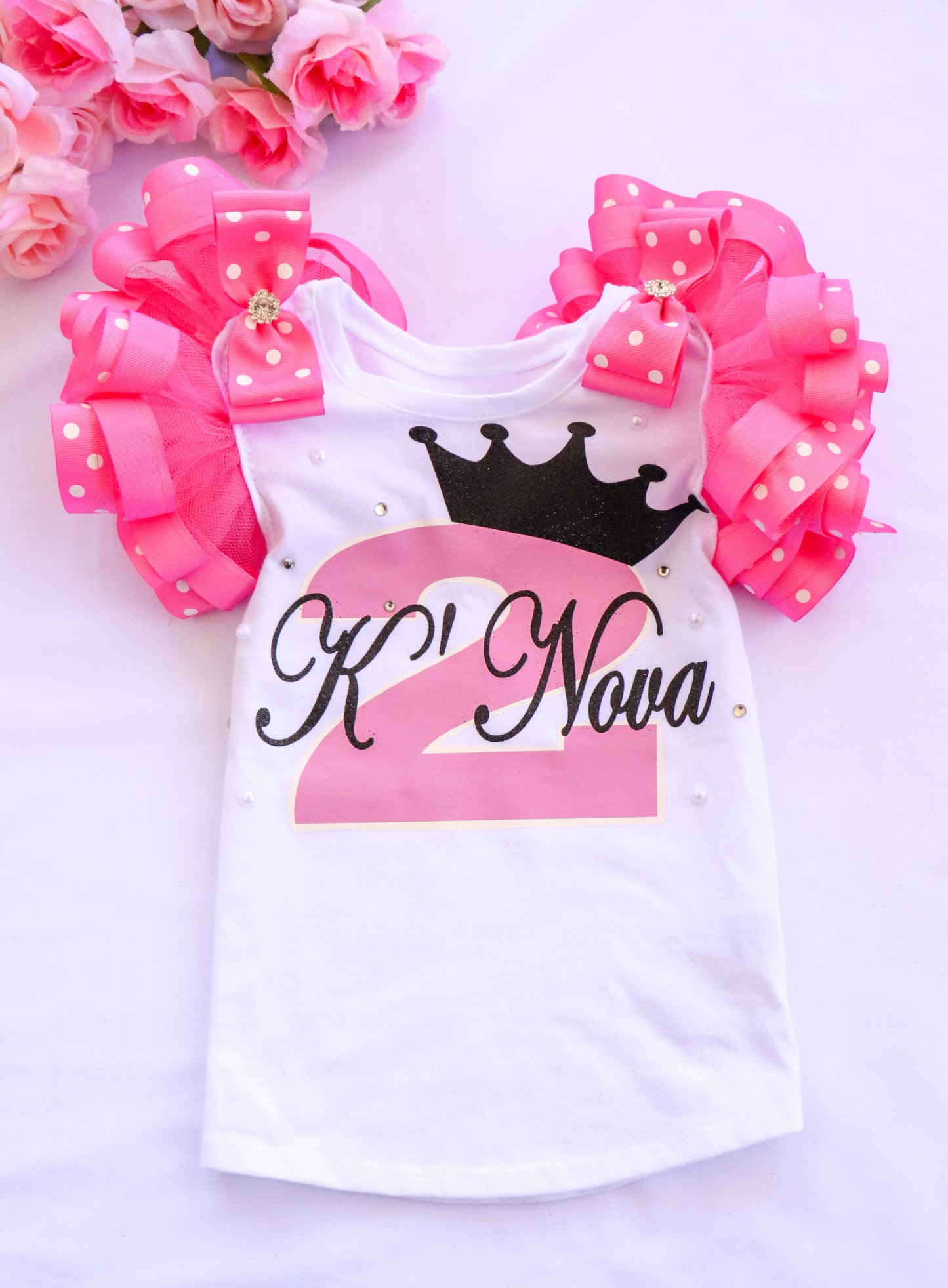 PRINCESS CROWN SHIRT - PINK POLKA DOT