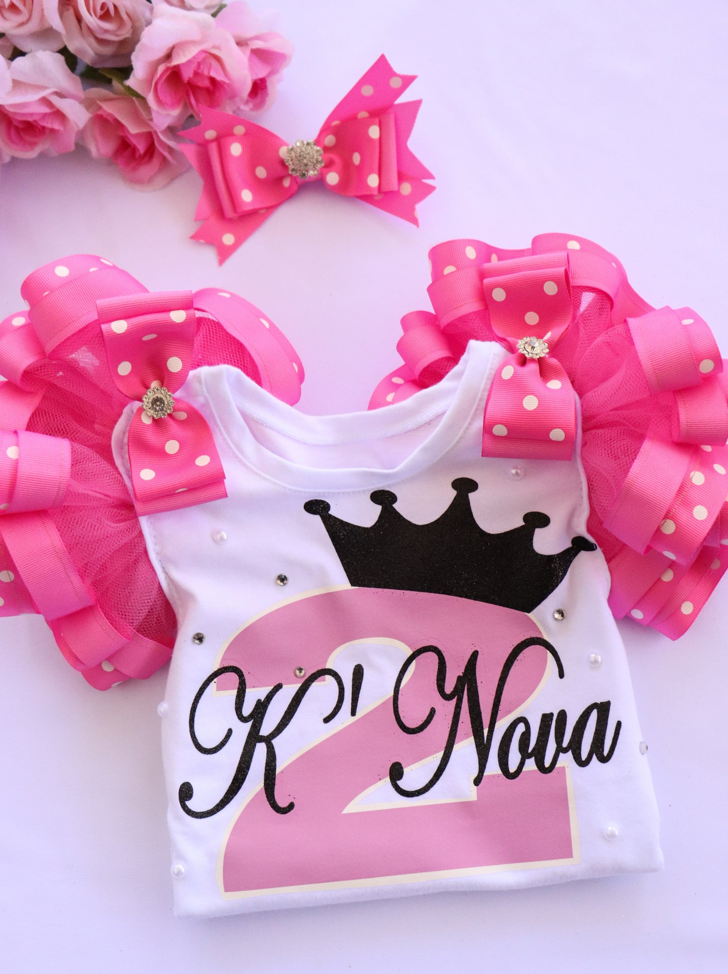 PRINCESS CROWN SHIRT - PINK POLKA DOT