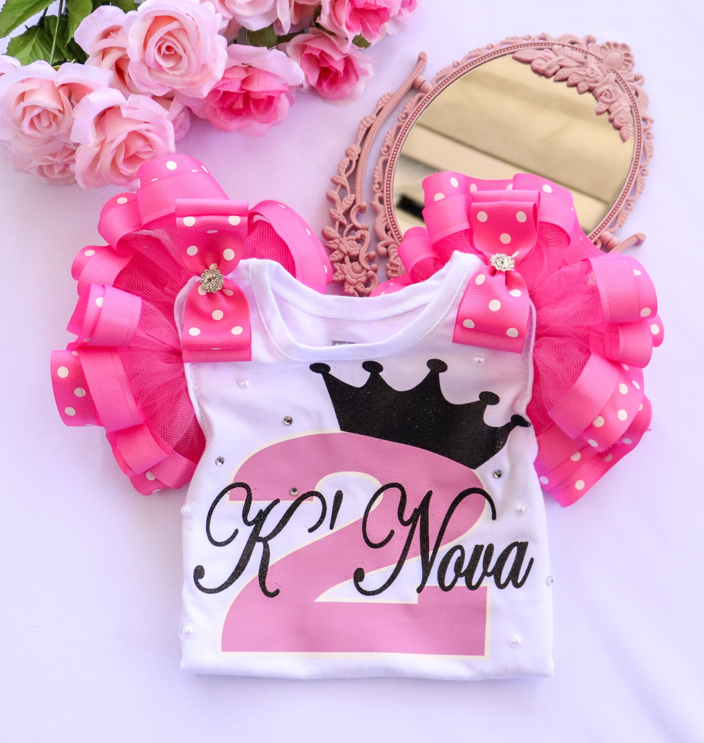 PRINCESS CROWN SHIRT - PINK POLKA DOT