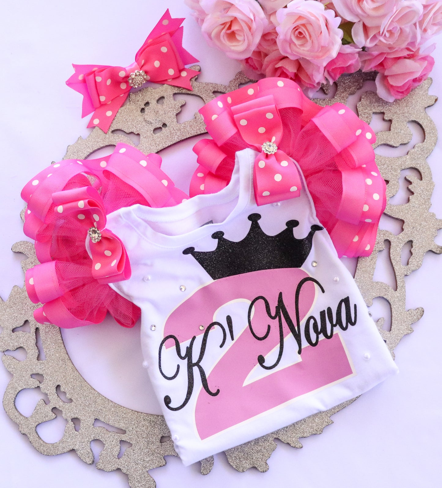 PRINCESS CROWN SHIRT - PINK POLKA DOT