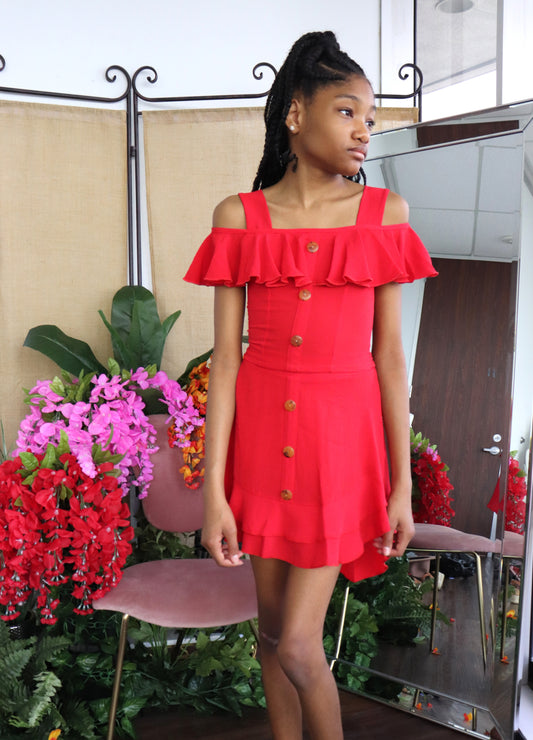 Ruffle Skirt Set - Red